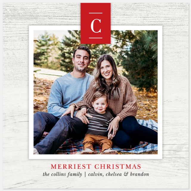 Red Ribbon Monogram Holiday Photo Cards