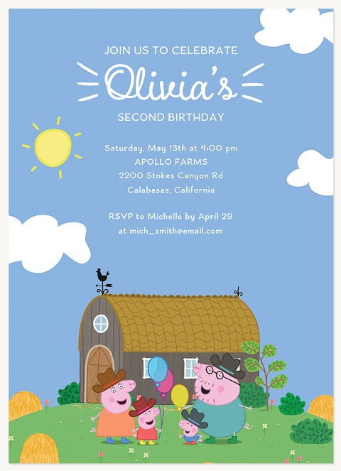 Peppa Pig Farmhouse Kids Birthday Invitations