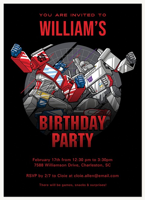 Transformers Epic Event Kids Birthday Invitations