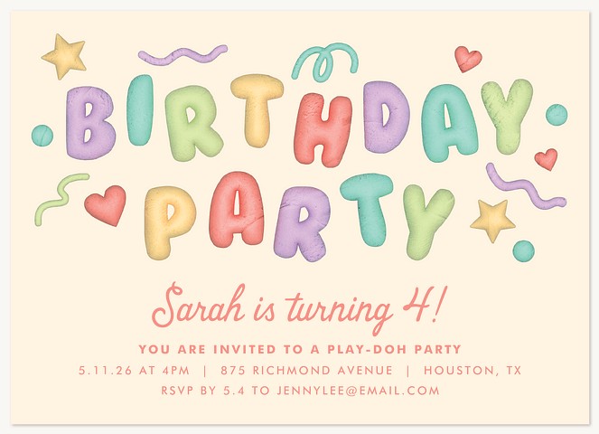 Play-Doh Shapes Kids Birthday Invitations