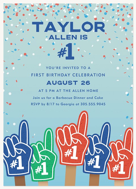 Number One Kids Birthday Invitations