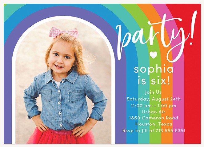 Rainbow Party Girl Birthday Party Invitations