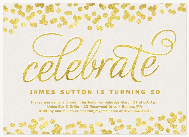Gold Drops Adult Birthday Party Invitations