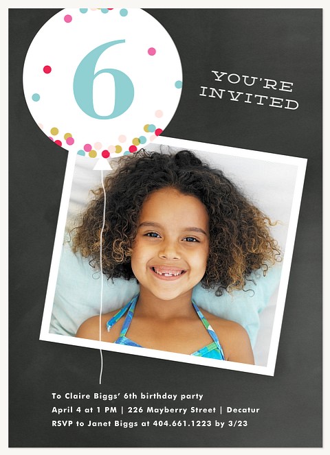 Confetti Balloon Girl Birthday Party Invitations