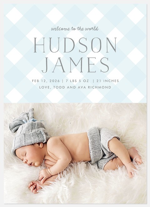 Preppy Gingham Baby Birth Announcements