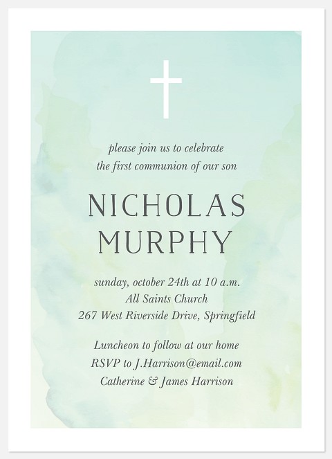 Tranquil Watercolor First Communion Invitations