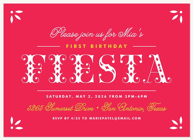 Fiesta Picado  Kids Birthday Invitations