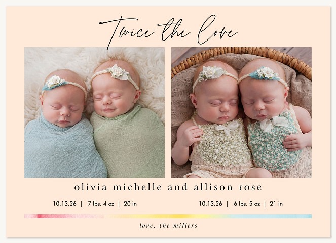 Rainbow Twin Twin Birth Announcements
