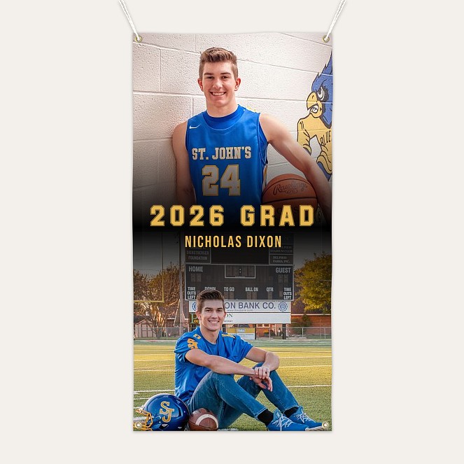 Sporty Duo Graduation Photo Banner Custom Banners