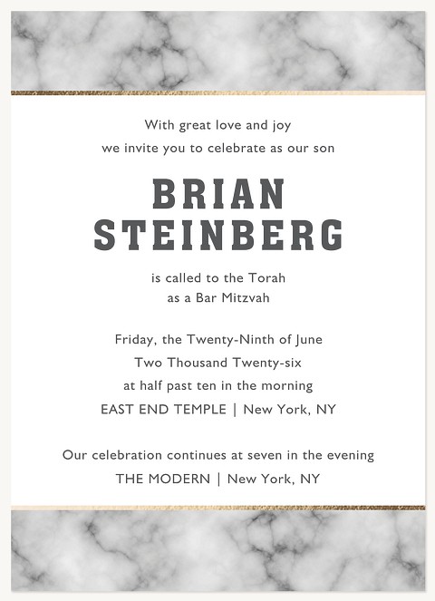 Marbled Class Bar Mitzvah Invitations