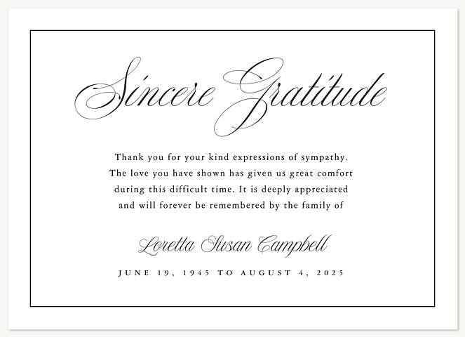 Sincerest Gratitude Memorial & Sympathy Cards