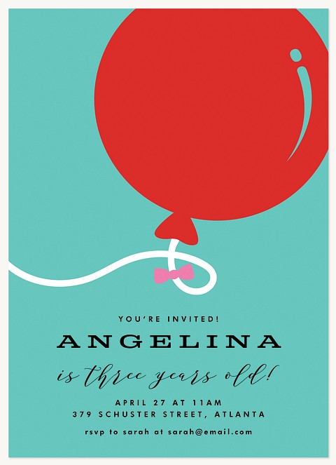 Red Balloon First Birthday Invitations