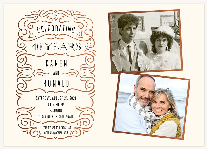 Vintage Flourish Wedding Anniversary Invitations