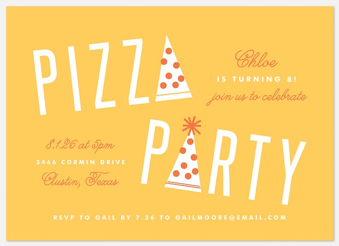 Pizza & Partyhats Kids' Birthday Invitations