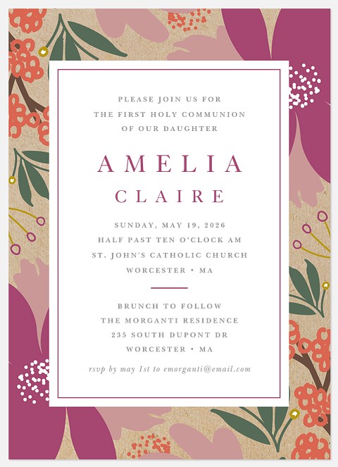 Garden Folkart First Communion Invitations