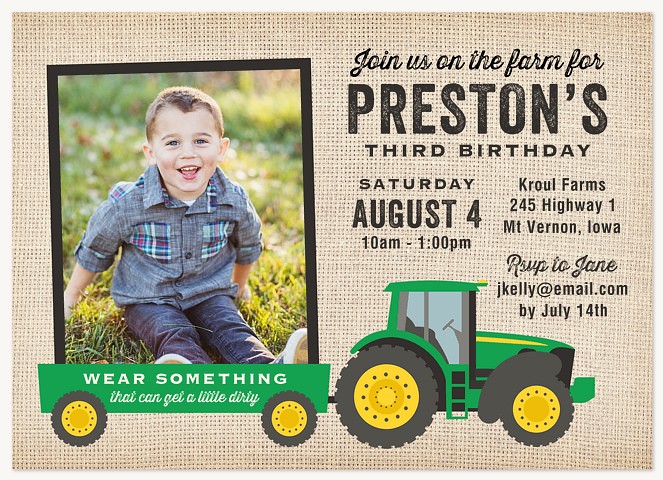 Country Tractor Boy Birthday Party Invitations