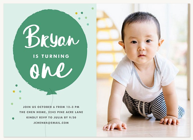 Big Balloon First Birthday Invitations