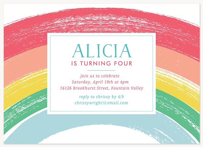 Brushed Rainbow Kids Birthday Invitations