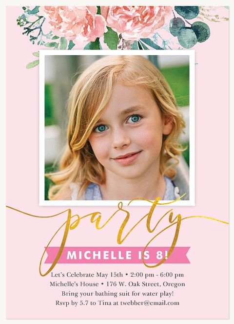 Peony Bloom Girl Birthday Party Invitations