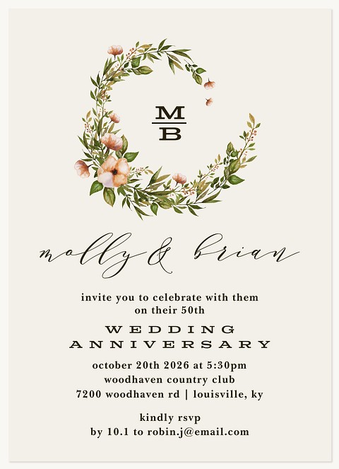 Spring Wreath Wedding Anniversary Invitations