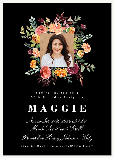 Nighttime Floral Adult Birthday Party Invitations