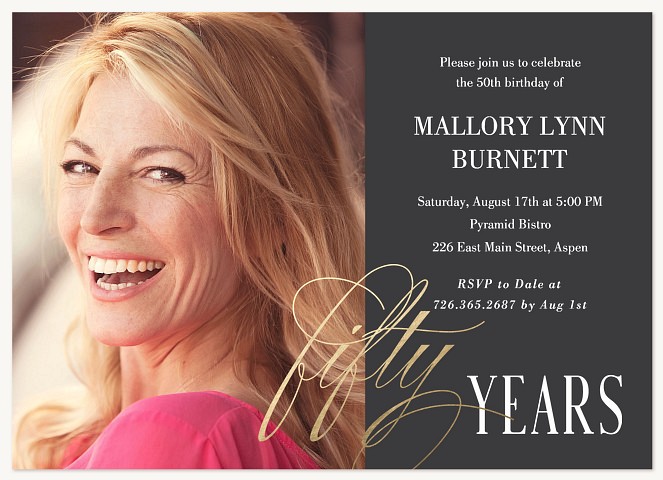 Golden Calligraphy Adult Birthday Party Invitations