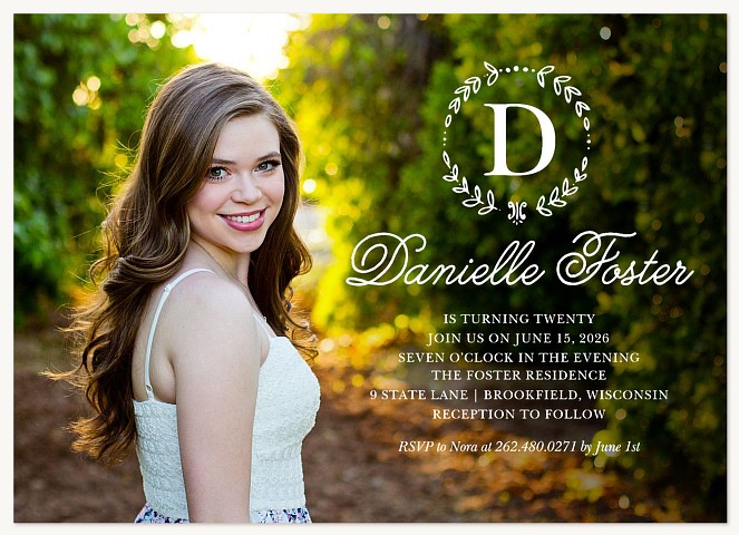 Monogram Wreath Adult Birthday Party Invitations