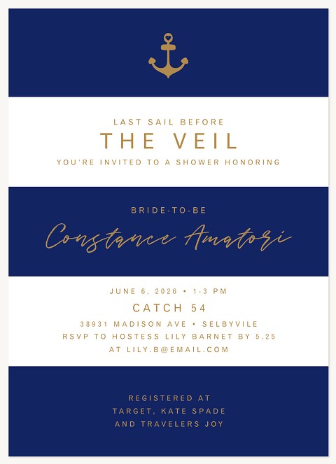 Stripes & Anchor Bridal Shower Invitations