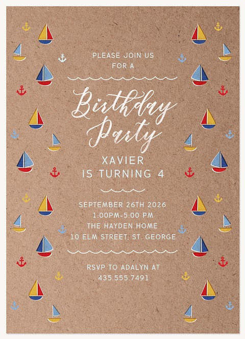 Sailboats Kids Birthday Invitations