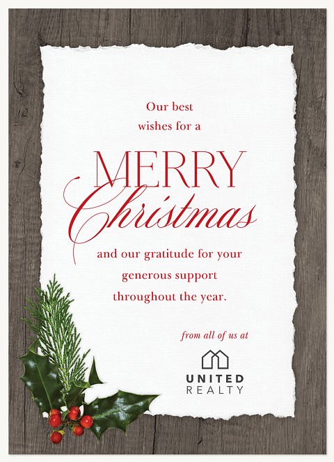 Rustic Holly Business Holiday Cards