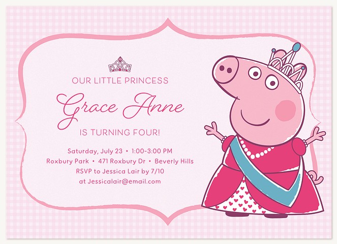 Peppa Pig Princess Party Kids Birthday Invitations