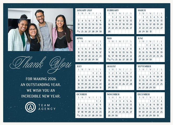 Textured Calendar Business Holiday Cards