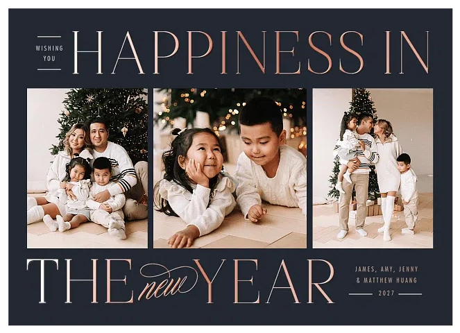 Elegant Midnight Trio Personalized Holiday Cards