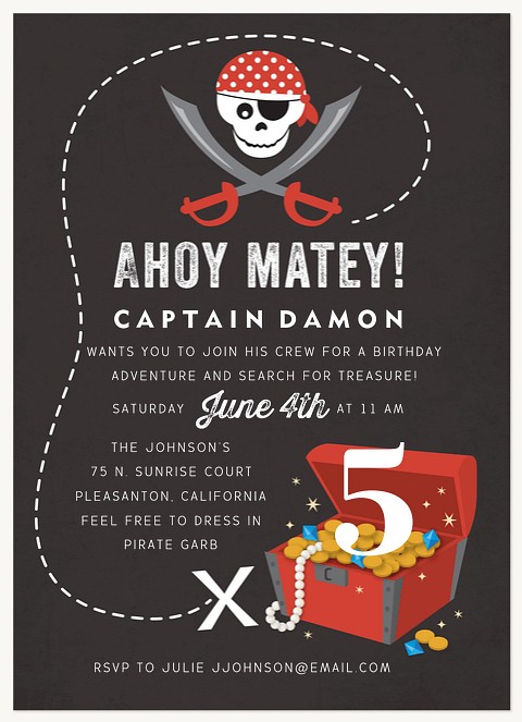 Pirate Treasure Kids Birthday Invitations