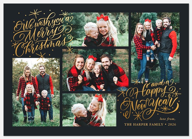 Golden Festivities Holiday Photo Cards