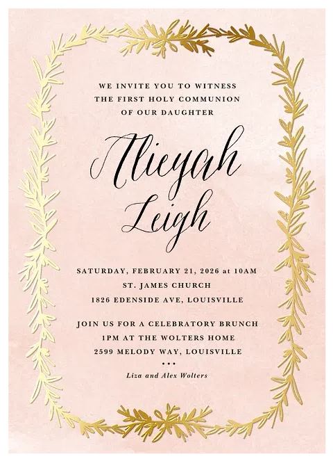 Radiant Gardland First Communion Invitations