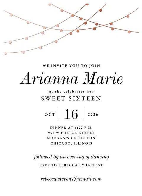 Classy Elegance Teen Birthday Invitations