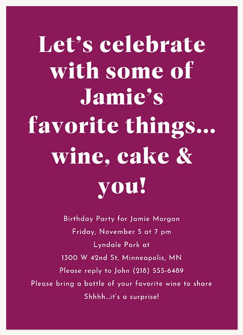 Favorite Things Adult Birthday Party Invitations
