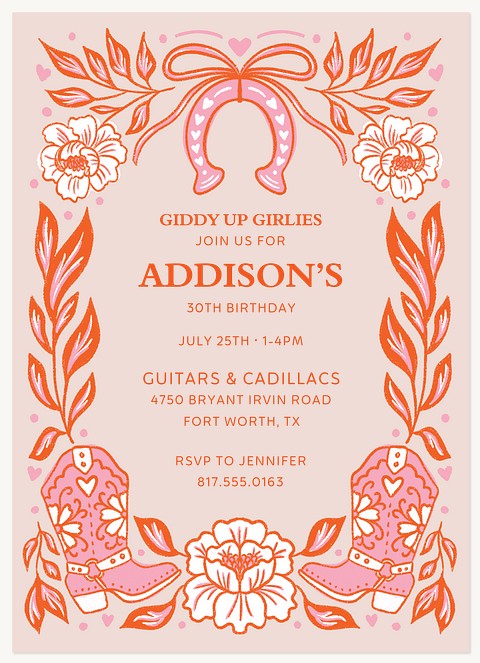 Floral Rodeo Adult Birthday Party Invitations