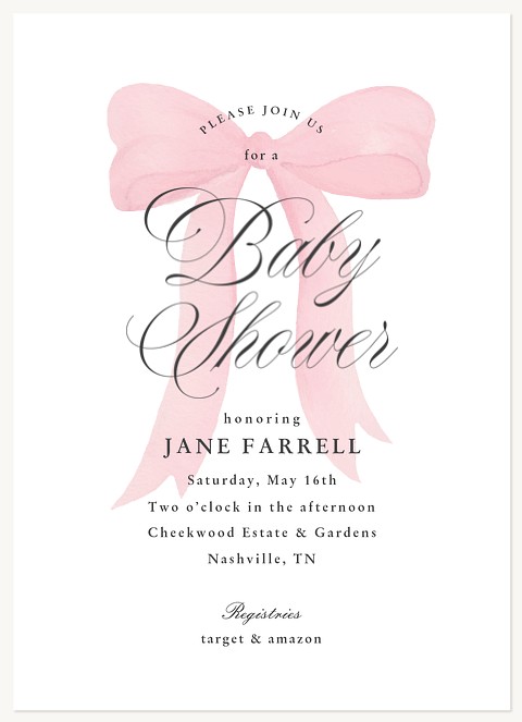 Sweet Pink Bow Baby Shower Invites