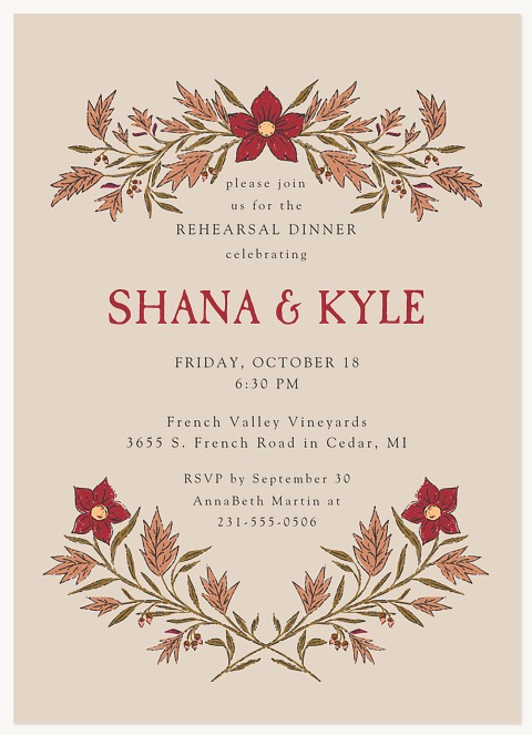 Folk Blooms Rehearsal Dinner Invitations