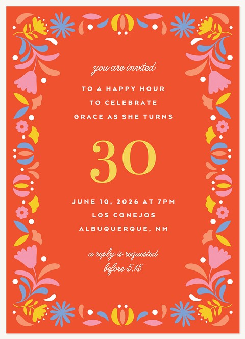 Fiesta Garden Adult Birthday Party Invitations