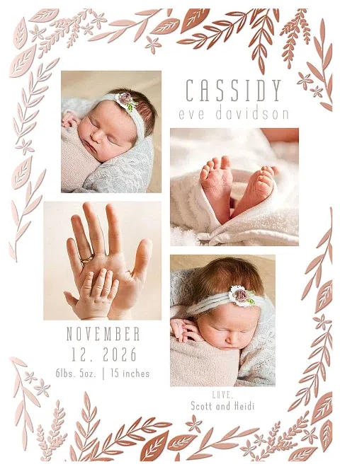 Foiled Leaves Baby Announcements