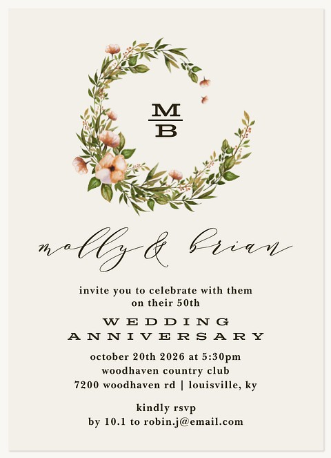 Spring Wreath Wedding Anniversary Invitations
