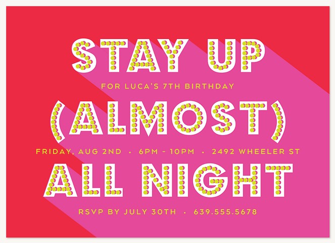Almost All Night Kids Birthday Invitations