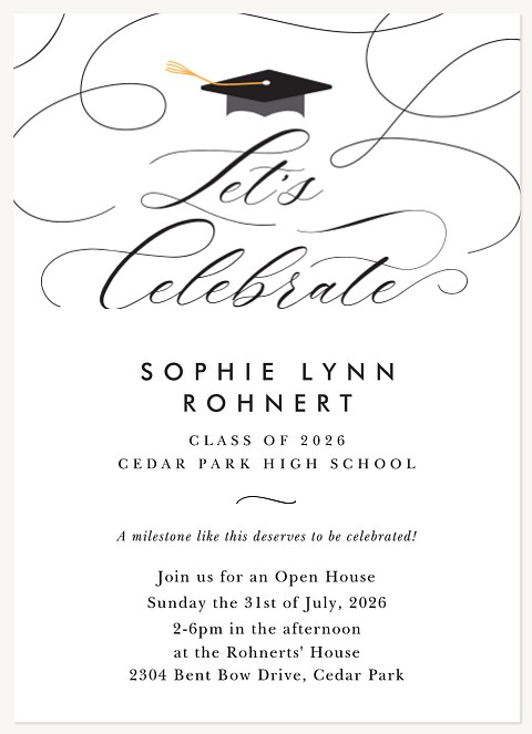 Flourished Grad Hat Graduation Party Invitations