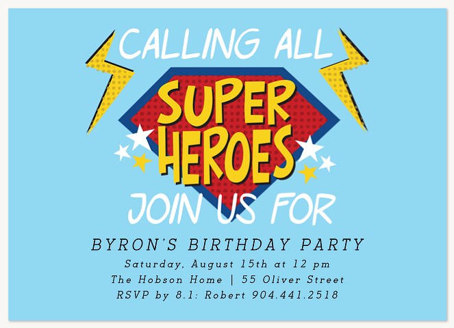 Calling Superheros Boy Birthday Party Invitations