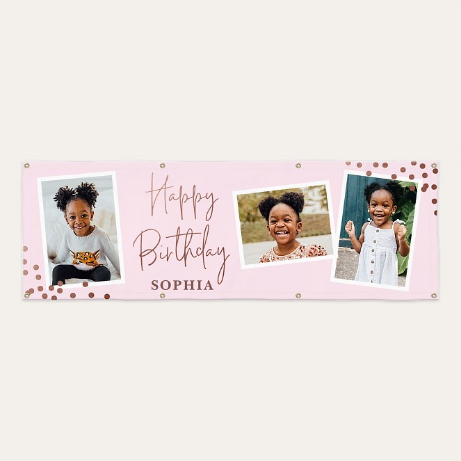 Rosey Confetti Birthday Banner Custom Banners