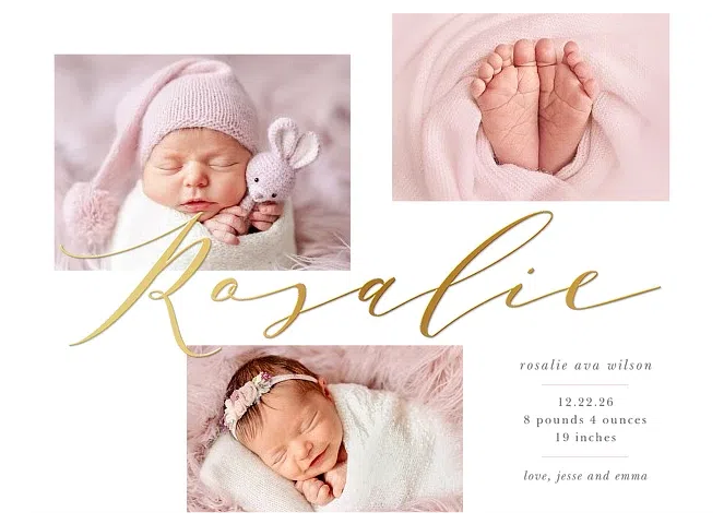 Gilded Signature Girl Baby Announcements