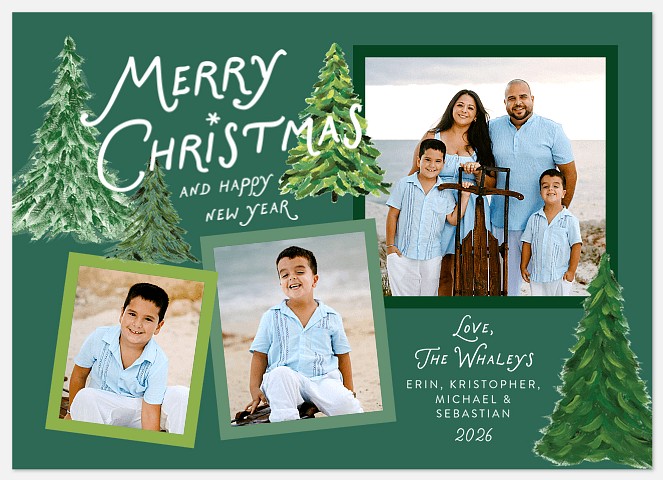 Whimsical Evergreen Holiday Photo Cards